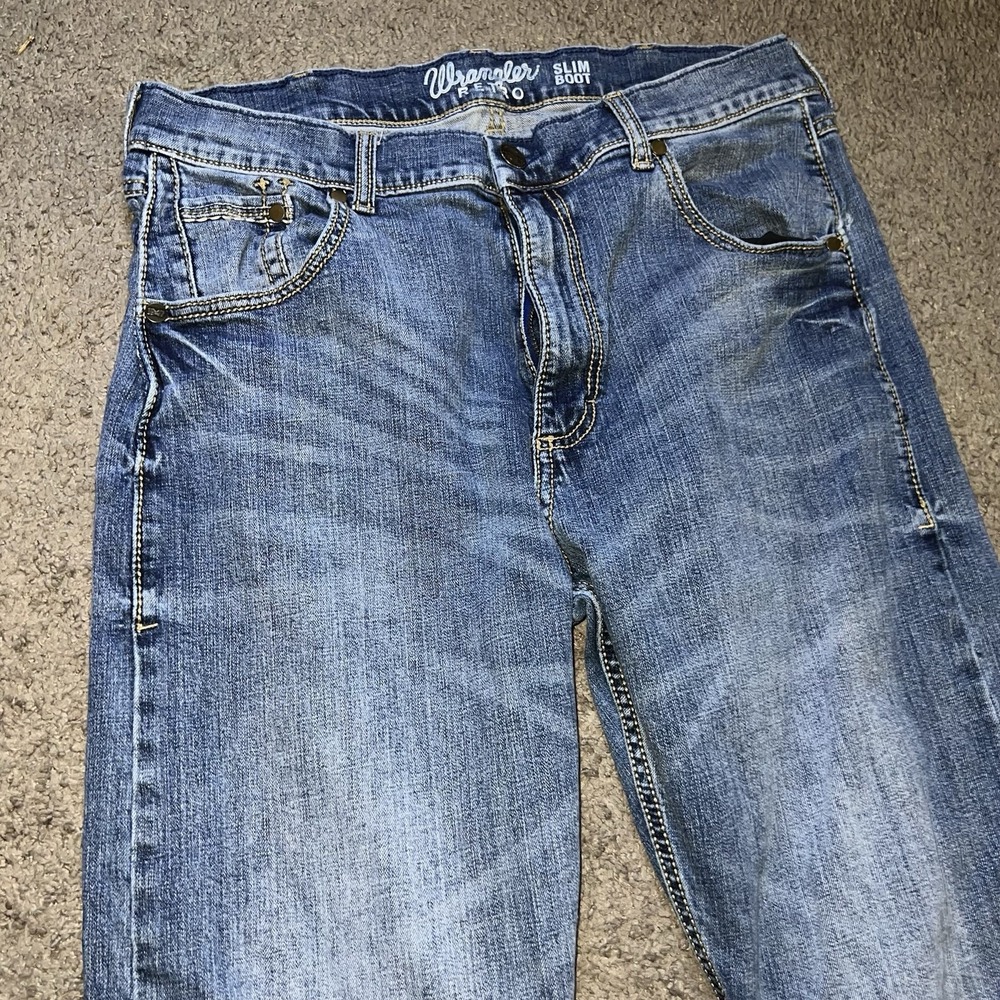 Wrangler Retro Jeans Mens 36x32 Slim Fit Straight Leg Bozeman Blue 10WLT88BZ